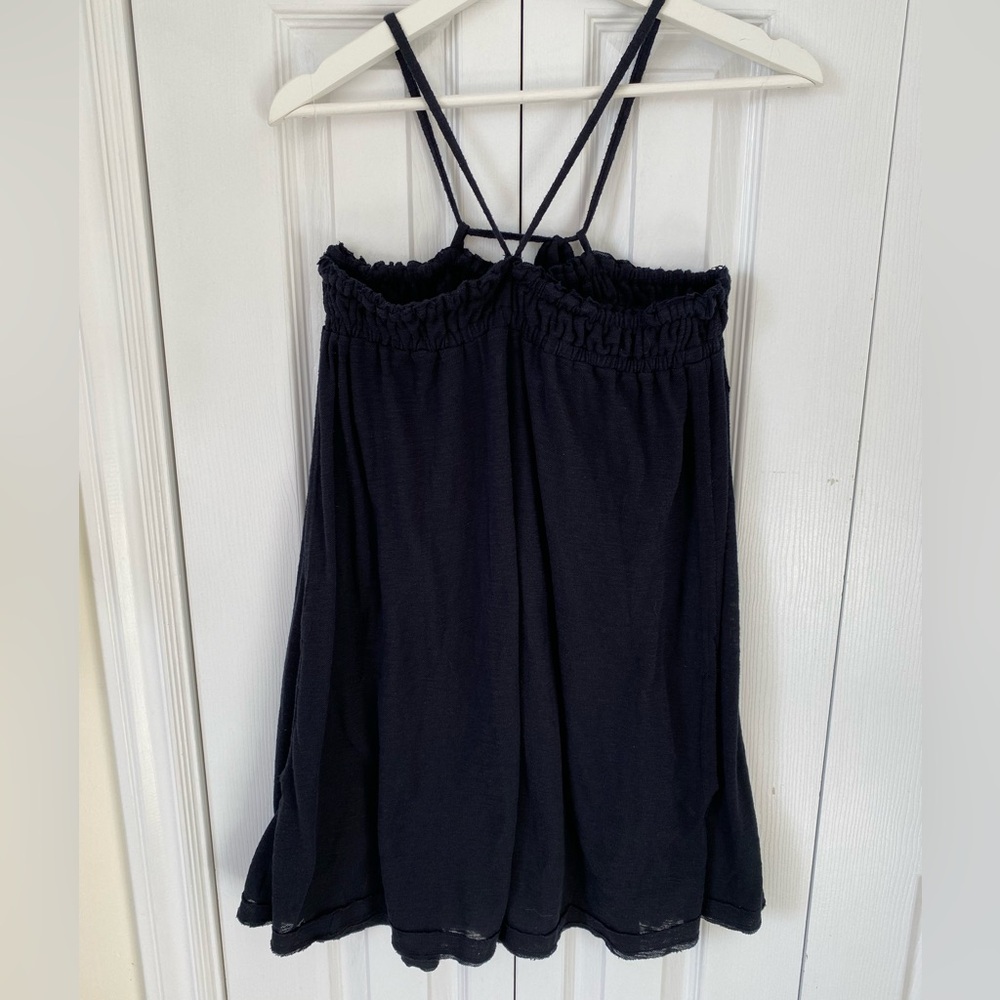 Free People Beach Strappy Elastic Top Sun Dress Pockets Raw hem Black Sz Small